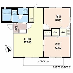 ビューハイムA 2LDKの間取図画像