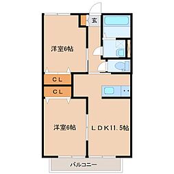 グロワールB 2LDKの間取図画像