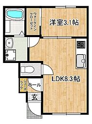 AIZU鳥栖 1LDKの間取図画像