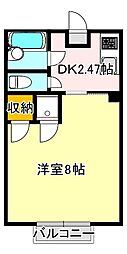 ピュア西新D 1Kの間取図画像