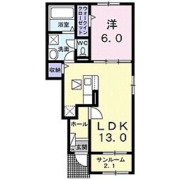 ピュア ライヴ XIII A棟 1LDKの間取図画像