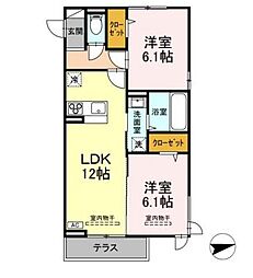 グランスクエアIII番館 1階2LDKの間取り