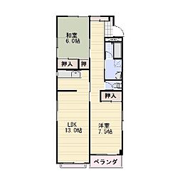 JR信越本線 長野駅 徒歩35分の賃貸マンション 2階2LDKの間取り