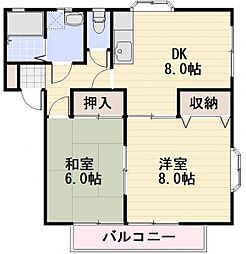 JR信越本線 長野駅 徒歩35分の賃貸アパート 1階2DKの間取り