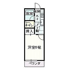 北市コーポ 1Kの間取図画像