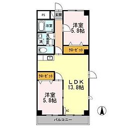 中御所グランバレーB館 2LDKの間取図画像
