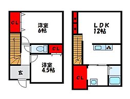 JR鹿児島本線 東郷駅 徒歩9分の賃貸アパート 2階2LDKの間取り