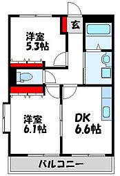 JR鹿児島本線 赤間駅 徒歩20分の賃貸アパート 1階2DKの間取り