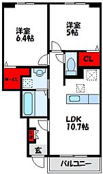 ヒルズ津屋崎II 2LDKの間取図画像