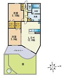サンコートクボタ 2LDKの間取図画像