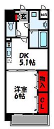 ヒルズ天神 1DKの間取図画像