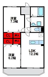 フルールラミズホ 2LDKの間取図画像