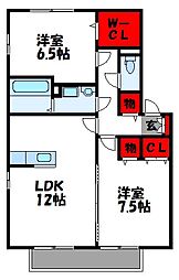 リビングタウンルピナ新宮B 2LDKの間取図画像