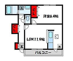ラ・メール宮司1 1LDKの間取図画像
