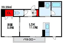 アジュール津屋崎 1LDKの間取図画像