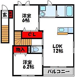 クレシアT&H 2LDKの間取図画像