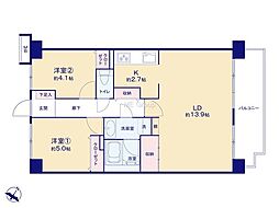 アドリームさがみ野 2LDKの間取図画像