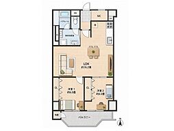 京王大和マンション 2LDKの間取図画像