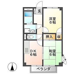 メゾンサンシャイン2 2DKの間取図画像