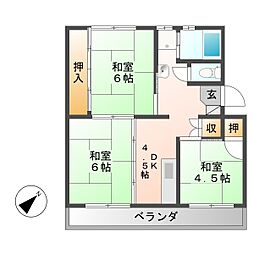 ジョイライフ後田 3DKの間取図画像