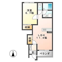 ユースカイヒル 1LDKの間取図画像