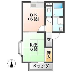 中津川グリーンハイツ 1DKの間取図画像