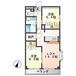 ル・ドゥリェール 2LDKの間取図画像
