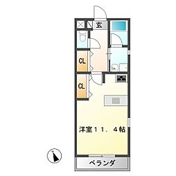 ピエーノ 3階ワンルームの間取り