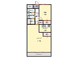 シティーハイツトレニア 1LDKの間取図画像