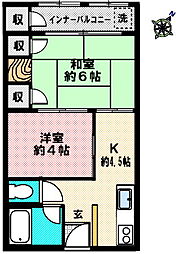 新神戸ハイツ 2Kの間取図画像