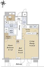 パークタワー西新宿 38階2LDKの間取り