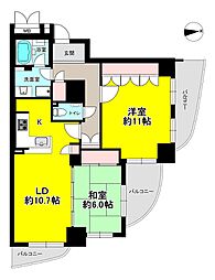 グランフェルティ夕陽ケ丘 2LDKの間取図画像