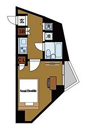 都営大江戸線 牛込柳町駅 徒歩1分の賃貸マンション 4階1Kの間取り