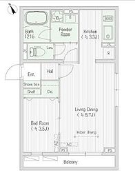 都営大江戸線 若松河田駅 徒歩6分の賃貸マンション 3階1LDKの間取り