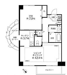河田町ガーデン3号棟 1LDKの間取図画像