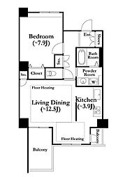 河田町ガーデン4号棟 1LDKの間取図画像