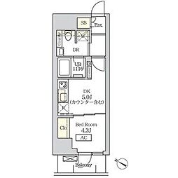 コスモグラシア新宿西早稲田 1DKの間取図画像