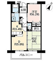 UR都市機構アルビス緑丘102号棟 2DKの間取図画像