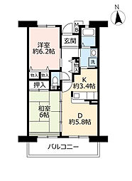 UR都市機構アルビス緑丘106号棟 2DKの間取図画像