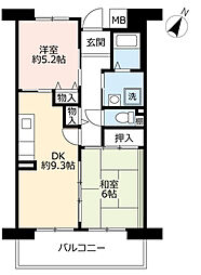 UR都市機構アルビス緑丘104号棟 2DKの間取図画像
