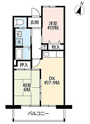 UR都市機構シャレール東豊中16号棟 2DKの間取図画像