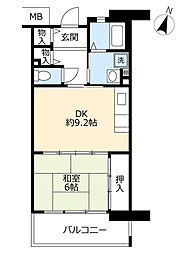 UR都市機構アルビス緑丘114号棟 1DKの間取図画像
