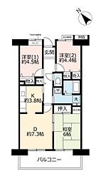 UR都市機構アルビス旭ケ丘6-5号棟 3DKの間取図画像