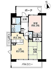 UR都市機構アルビス緑丘110号棟 2LDKの間取図画像