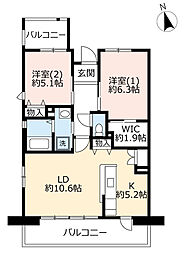 UR都市機構アルビス緑丘105号棟 2LDKの間取図画像