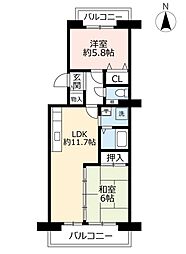 UR都市機構アルビス池田102棟 2LDKの間取図画像