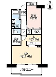 UR都市機構アルビス旭ケ丘7-6号棟 1LDKの間取図画像