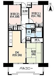 UR都市機構アルビス旭ケ丘1-7号棟 3DKの間取図画像