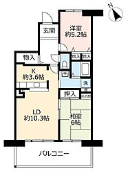 UR都市機構アルビス旭ケ丘6-5号棟 2LDKの間取図画像