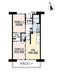UR都市機構アルビス緑丘110号棟 2DKの間取図画像